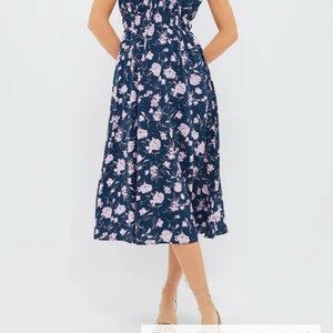 Blue and Pink Sleeveless Midi Sundress for Weddings